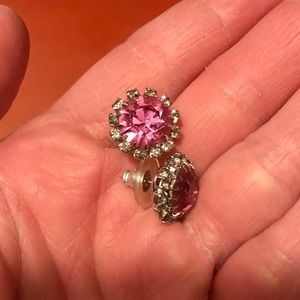 Round Pink Gemstone and CZ Stud Earrings